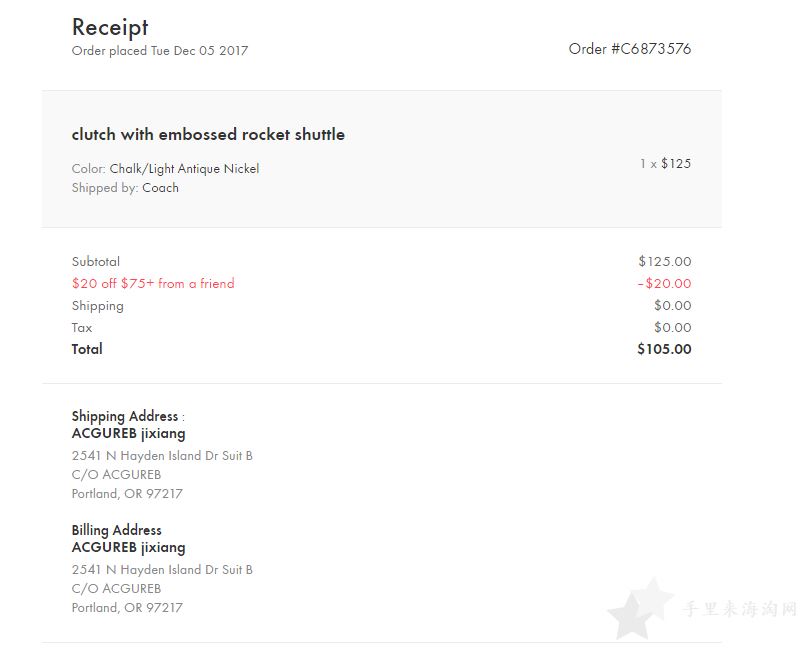 coach美国官网五折，吉祥邮转运。2