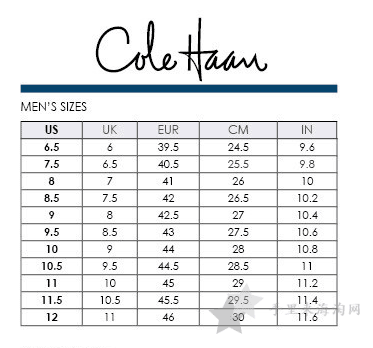 美国cole haan男鞋女鞋尺码对照表 可汗鞋子大小怎么选0